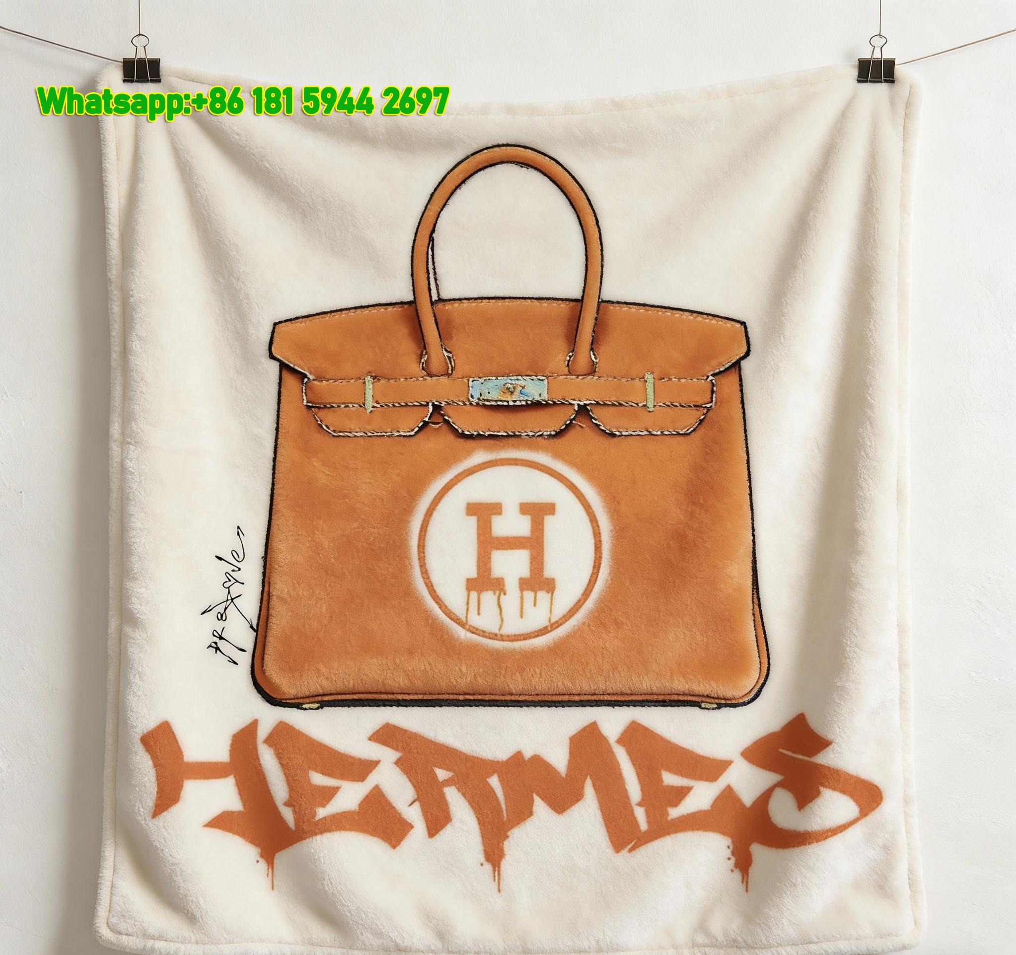 Hermès Birkin Bag Graffiti H Logo Flannel Sofa Throw Blanket IMG_5353